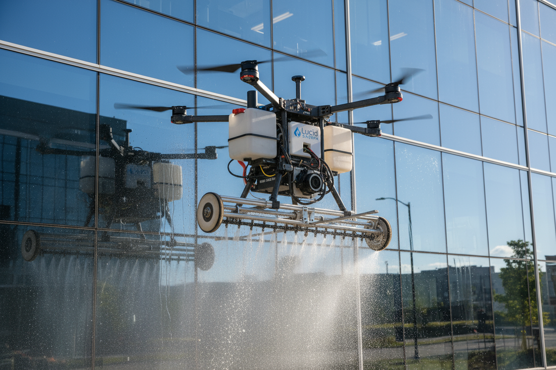 Window Cleaning Drone in Vaughan Power Washing a Commercial Property Unit